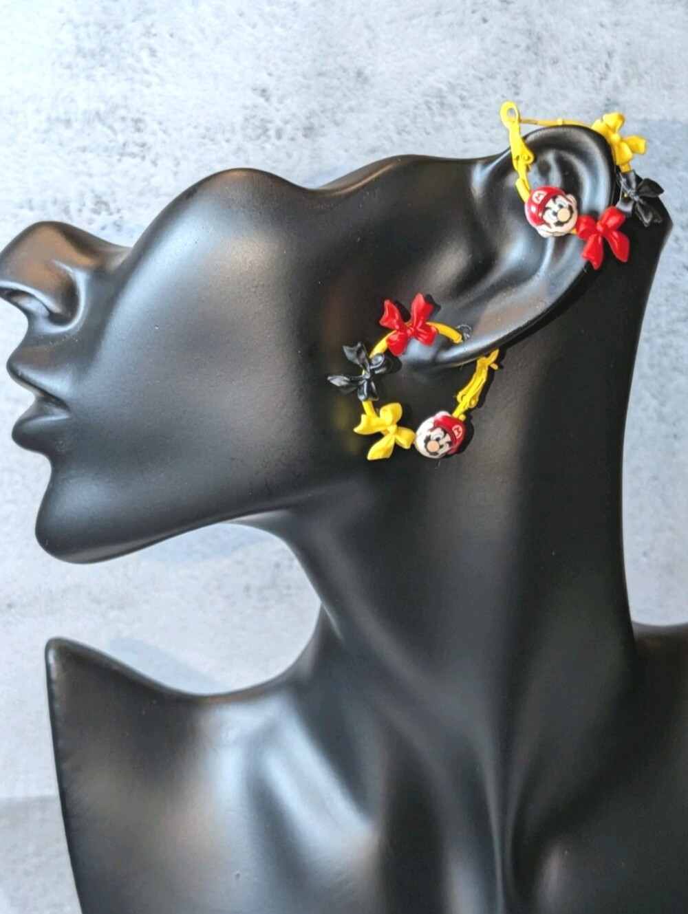 Hand Crafted Yellow, Red & Black Cartoon Bow Earrings For Women And Kids - Picture 6 of 13